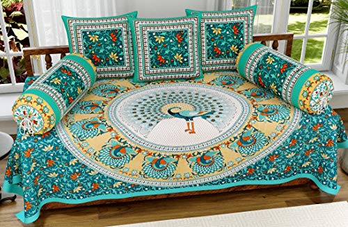 Image of RajasthaniKart Classic 6 Piece 144 TC Cotton Diwan Set - Abstract, Multicolour