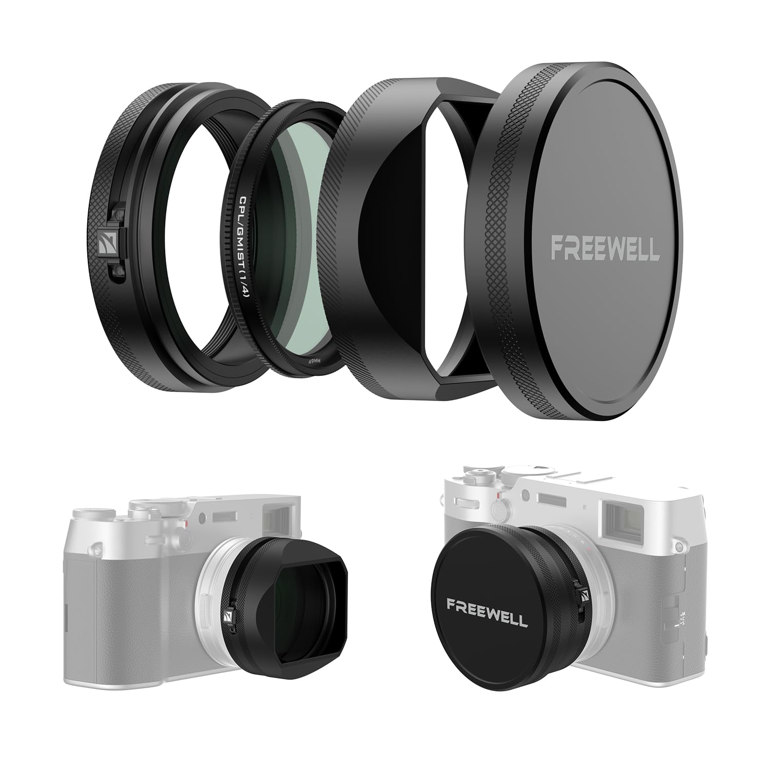 Freewell CPL/Black Diffusion Mist (1/4) Filter Kit with Lens Hood for Fuji X100 Series (X100VI, X100V,X100T, X100F, X100S, X100) (Black)