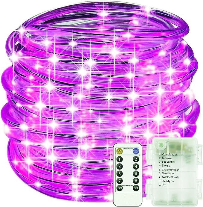 LED Rope Lights, 5m 50LED Battery Operated Tube String Lights 8 Modes, Waterproof LED Fairy Lights Decoration for Party Wedding Garden Christmas (Purple)