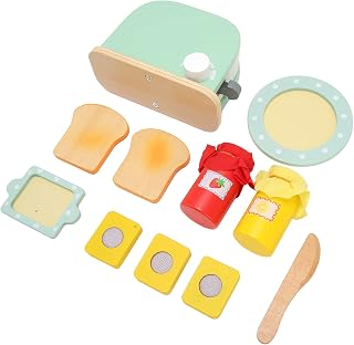 Kids Toaster Toy Set Solidwood Interactive Toy for Early Learning Kitchen Game 14 X 9.5cm