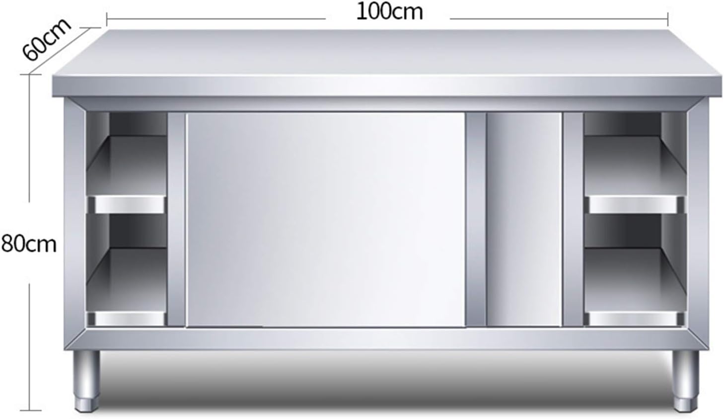 Stainless Steel Workbench Kitchen Movable Workbench 2 Tier Load-Bearing 500KG Commercial Balcony Canteen Microwave Storage Workbench (100 * 60 * 80 Single Pass)