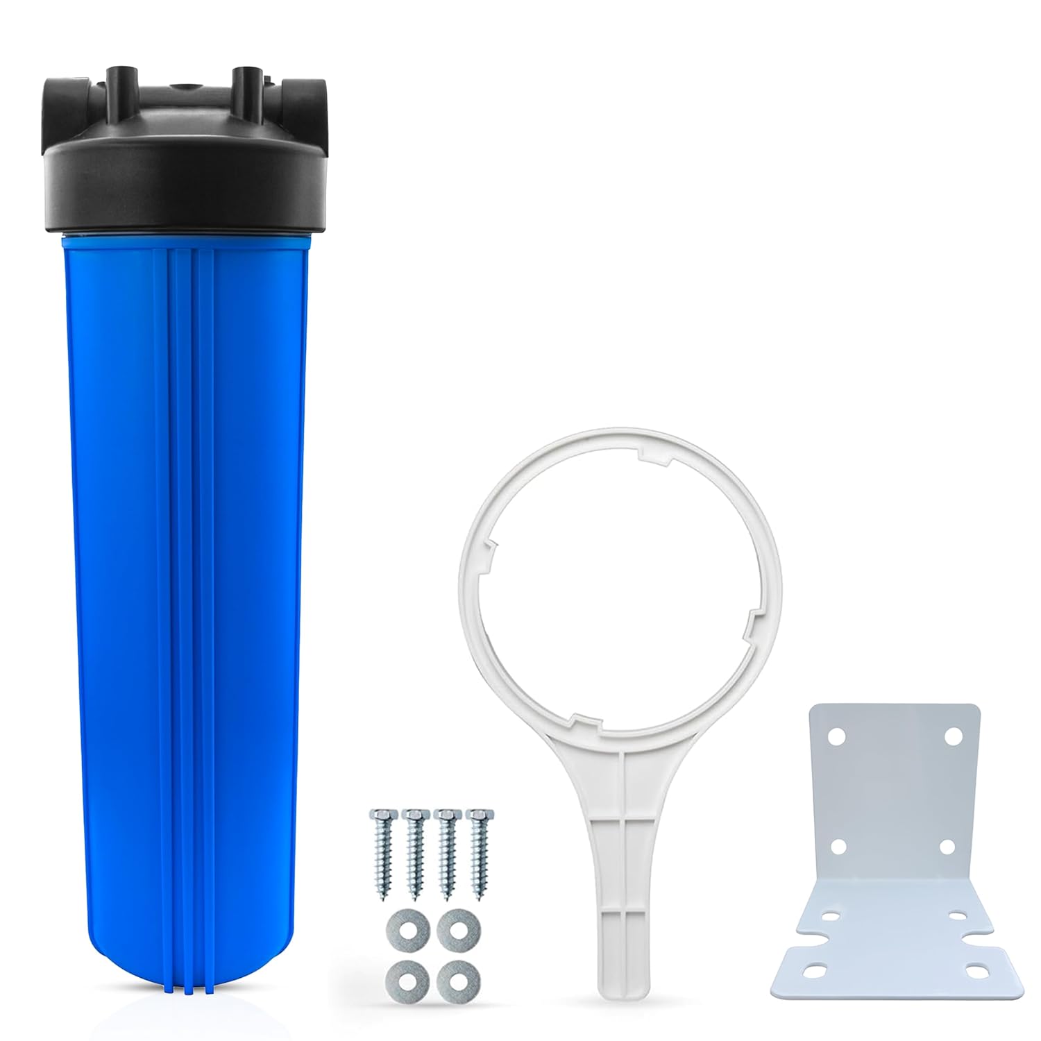 Whole House Water Filter Housing, 20" x 4.5" - Fits Sediment, Carbon or GAC Filters for Well or City Water, 1" NPT Ports, Pressure Release, Wall Mount & Wrench