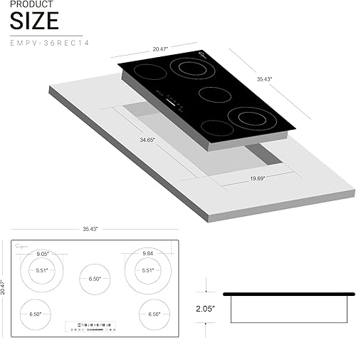 Miniatura 2 de Empava Placa de cocina eléctrica, estufa radiante con 5 quemadores con doble elemento y zona cálida, todo tipo de utensilios de cocina, 7700 W,