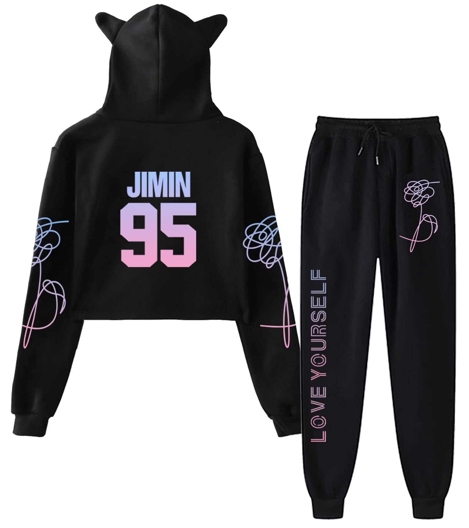 JUNG KOOK Kpop Hoodie Sports Unisex Cat Ear Hooded Jungkook JHope V Suga Jin Jimin Sweatshirt Sweatpants 2 Pieces Set