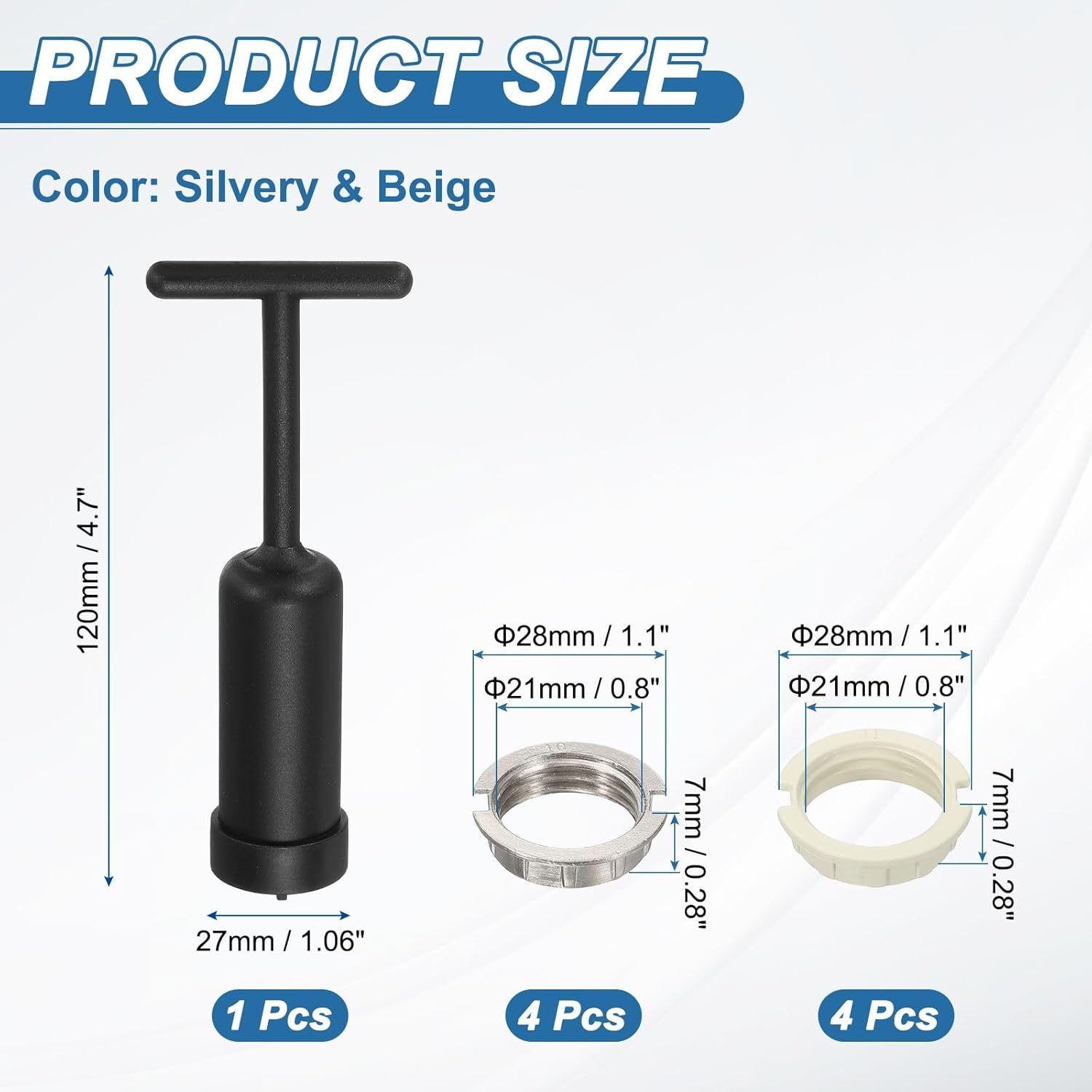 Light Socket Rings 8 Pcs, G9 Lamp Shade Holder Zinc Alloy Plastic Ring Replacement with Removal Tool for Lamp Shade Collar Ring Repairing Ring Tool, Silvery & Beige