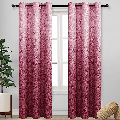 DWCN Ombre Blackout Curtains for Bedroom 42 x 84 inch, Burgundy Red