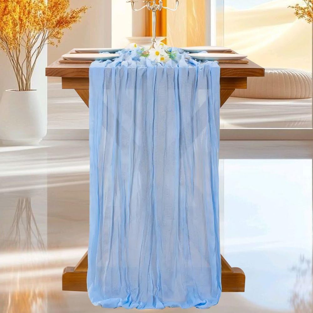 Cheesecloth Table Runner | Boho Fabric Cheese Cloth Table Runner Rustic Sheer Table Runners for Wedding, Bridal Shower, Birthday Party Décor(Blue,Pack of 6)