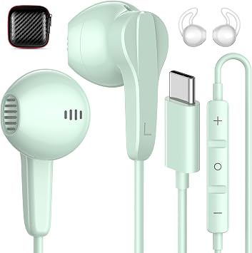 USB C Headphones Wired Earbuds with Mic & Volume Control for iPhone 17 16 Pro Max 15/iPad, Magnetic Type C Earphones HiFi Stereo in-Ear Headset for Samsung S26 S25 S24 S23/Pixel 10 9 8/Android, Green