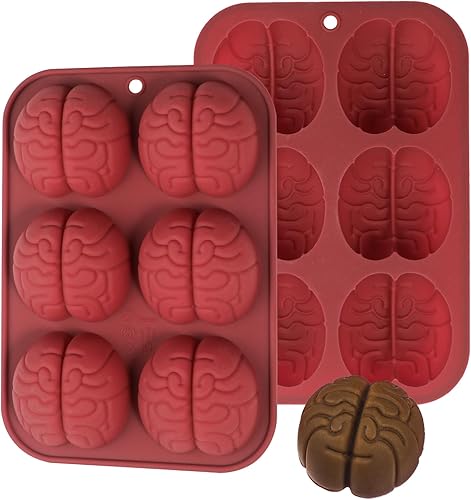 Kamehame Moldes de chocolate para cerebro, 2 piezas de silicona para Halloween, pastel de cerebro, caramelo y magdalena