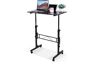 Standing Desk Adjustable Height, Mobile Stand Up Desk with Wheels, Black Standing Desk