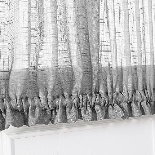 Jinchan Linen French Door Curtain With Open Weave Semi-Sheer Door Curtain 72 Inches Long Drape Rod Pocket 1 Panel Curtain Light-Filtering Privacy Window Decor 1 Tieback Included Gray #TOP4