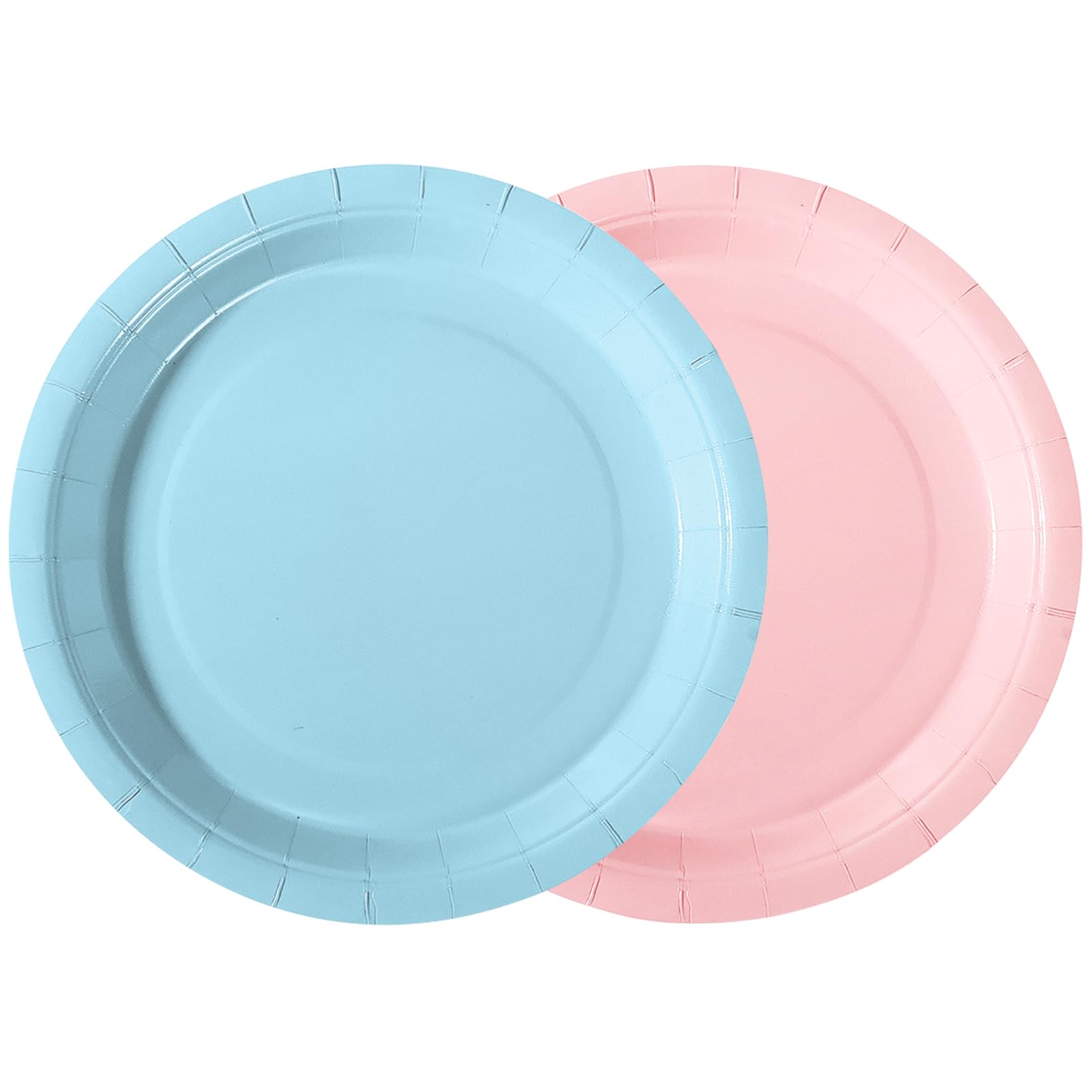 PYAILI Party Paper Plates, 50-Pack Disposable 25 Pcs Morandi Pink - 25 Pcs Morandi Blue Plates, Foil Polka Dots, 23 Centimetres-9 Inch
