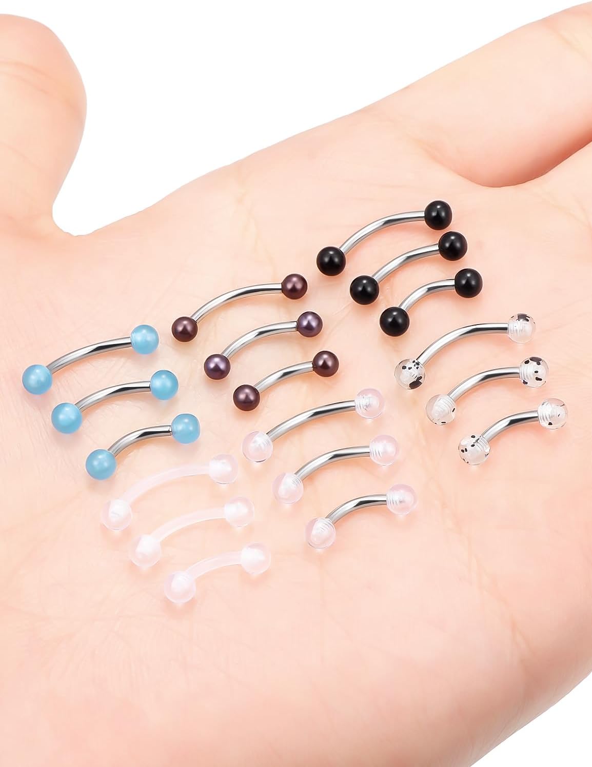 16g 6/8/10mm White/Pink/Black Eyebrow/Rook/Snug/Vertical-Labret/VCH/Snake-Eyes/Anti-Tragus/Christina/Daith/Belly-Button/Bridge/Hood/Surface Curved Barbell Piercing Jewelry for Women Men - Image 6