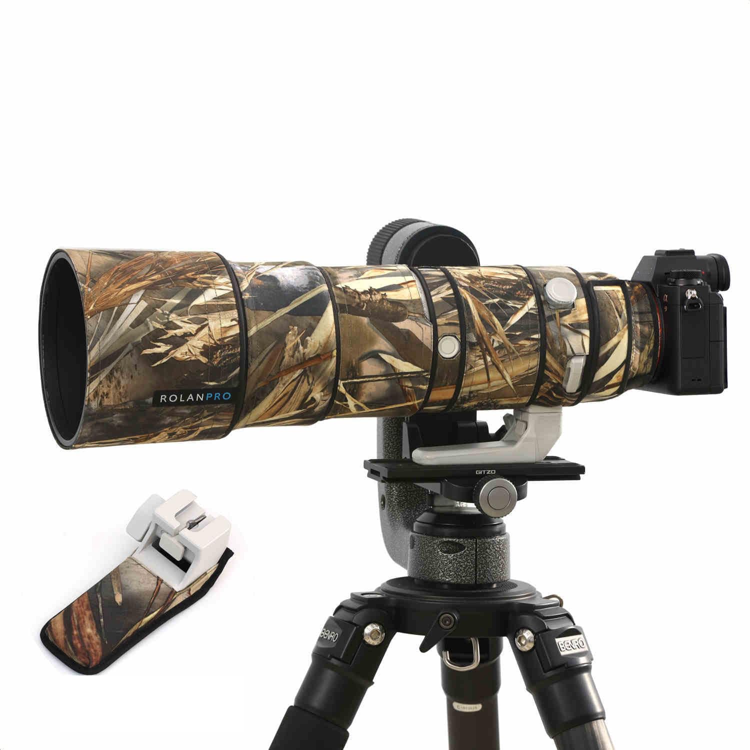 Rolanpro レンズコート ソニー FE 200-600mm F5.6-6.3 G OSS対応 専用レンズ炮衣 レンズ保護カバー3 層素材（防汚繊維/防水層/緩衝 PU）滑り止め対応撮影操作優先（ズーム/フォーカス環円滑回転）遮光罩反転装着可- 枯れ草色迷彩 39