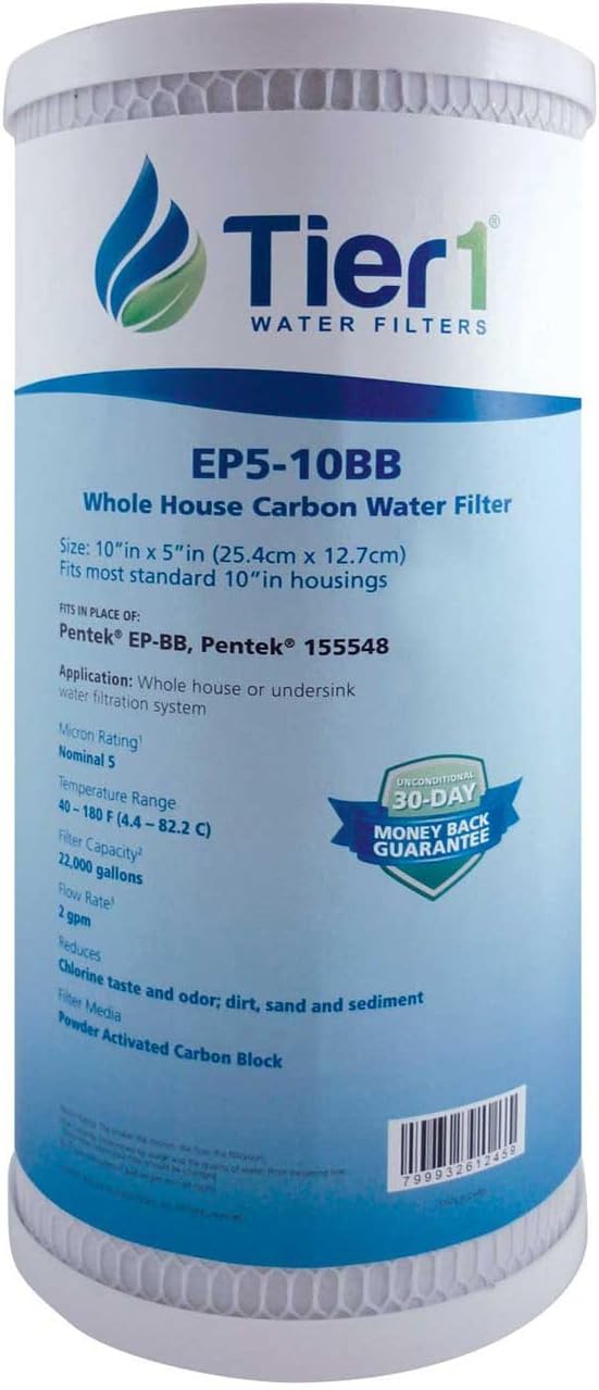 Tier1 5 Micron 10 x 4.5 Water Filter | Whole House Carbon Block Water Filter Replacement Cartridge | Replacement for Pentek EP-BB, EP5-BB, 155548-43, CG5-104, EV910805 | 4.5 x 10 Water Filter