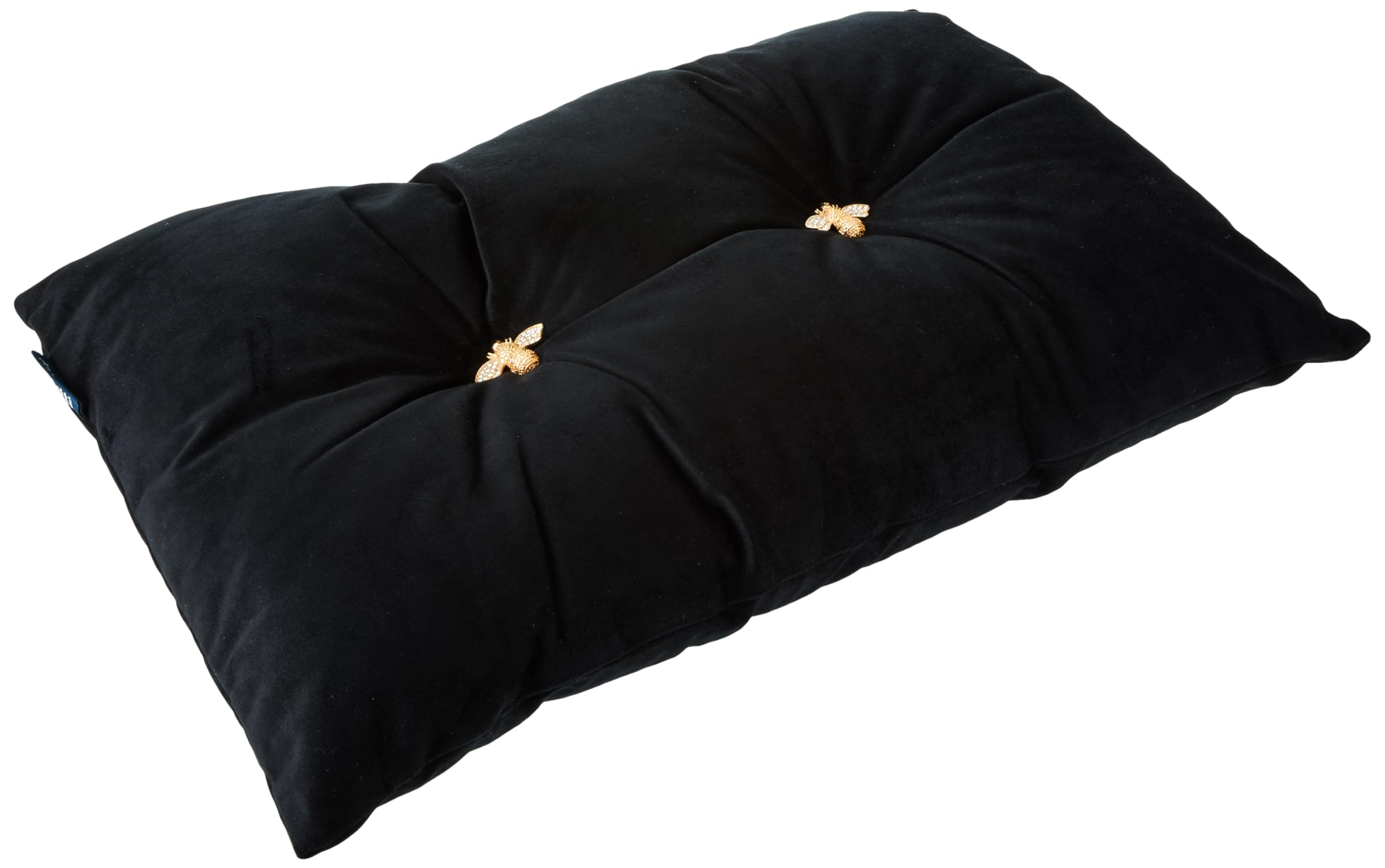 Paoletti Black Bumble Rectangular Bee Scatter Cushion - Faux Velvet Look And Feel - Jewelled Metal Bee Buttons - Polyfilled - 100% Polyester - 30 X 50Cm (12" X 20" Inches) - Made By Riva