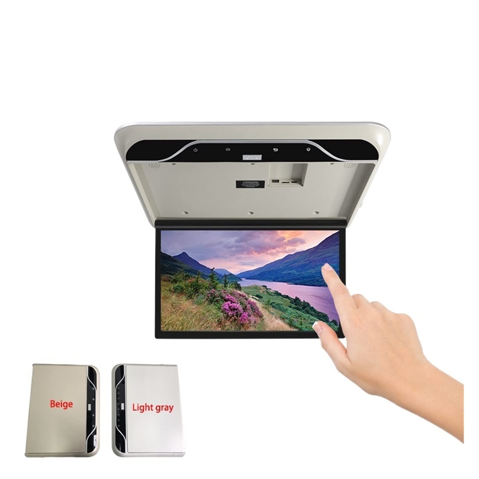 Monitor for auto da 19 pollici Car Video Playe 1080P Multimedia TV soffitto Display for montaggio sul tetto del veicolo Retroilluminazione Film per bambini(IPS Touch Light Grey)