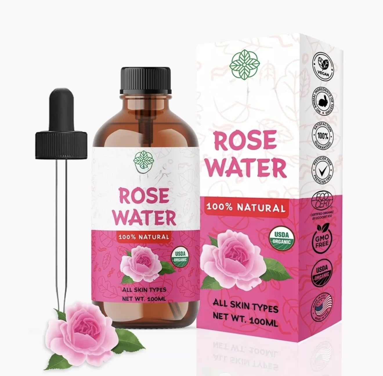 ABBASI & CO Rose Essential Oil – Organic rose oil for Skin, Face and Hair– Anti Ageing & Anti Wrinkle Serum – Cruelty-Free, Vegan, Floral Aroma – Natural Face Moisturizer for All Skin Types – 100 ML