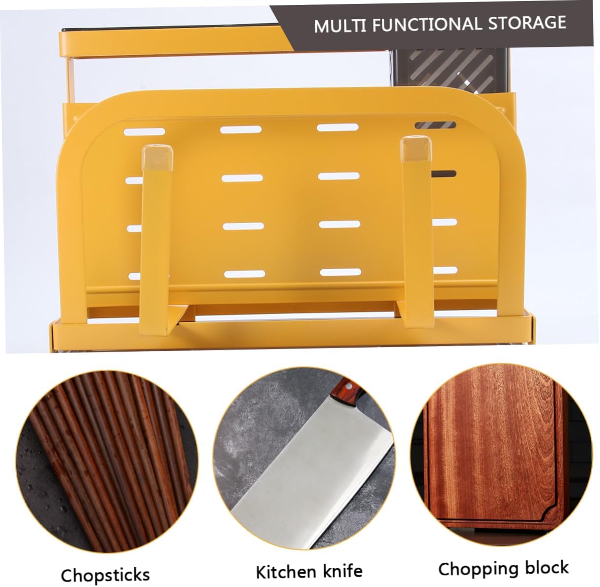 1Pc Multifunctional Kitchen Storage Rack Cutting Board and Utensil Holder Slip Design for Home Restaurant Use Yellow Organizer for Efficient Space Saving