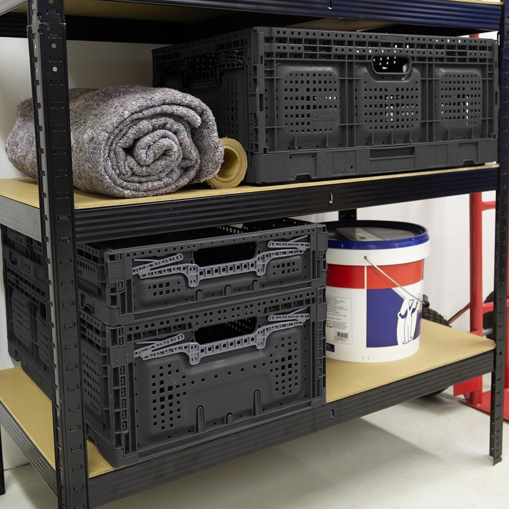 Box and beyond - Lot 3 Bacs Rangement Pliables - 40 x 60 x 15 cm - 31L - Charge 15 kg - Stockage, Outillage, Bricolage - Rangement Facile - Robuste - Garage, Cave, Buanderie