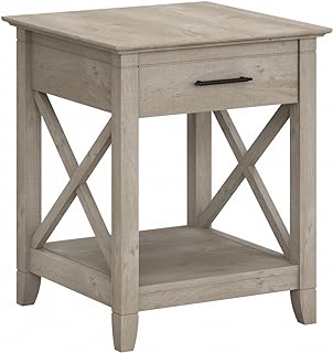 Bush Home End Table with Drawer, Nightstand with Storage, Living Room and Bedroom Furniture, Key West Collection, Washed Gray