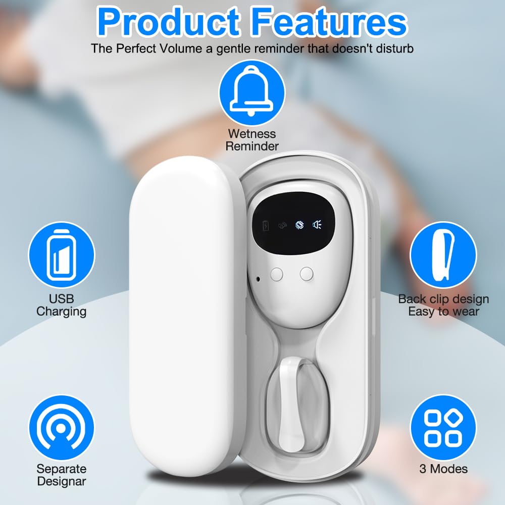 Wxeadu Wireless Bedwetting Alarm, White 3-Mode Loud Sound & Strong Vibration Bed Wetting Alarm Children - Image 3
