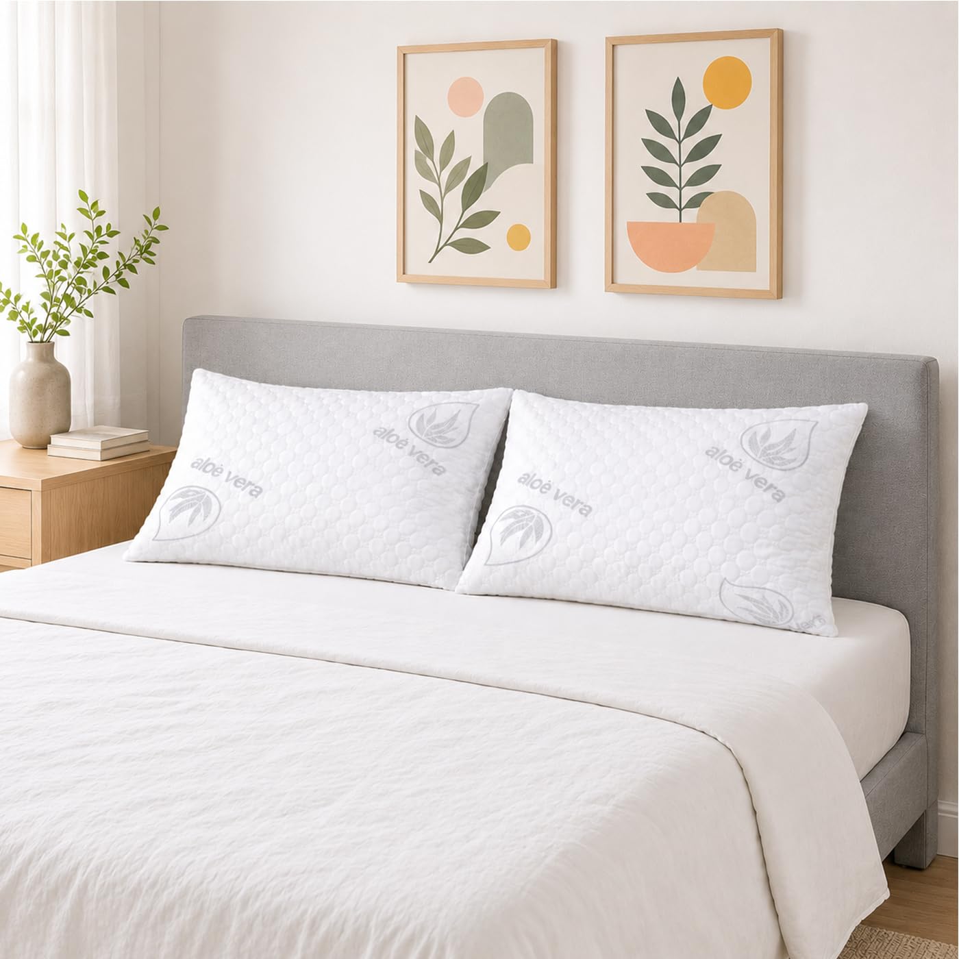 ACCRUX-Almohada de Copos Viscoelásticos, Firmeza Media, Transpirable,Tejido Aloe Vera Suave, Ergonómicas,Termorregulable Adaptable al Cuello. (90cm Pack 2)