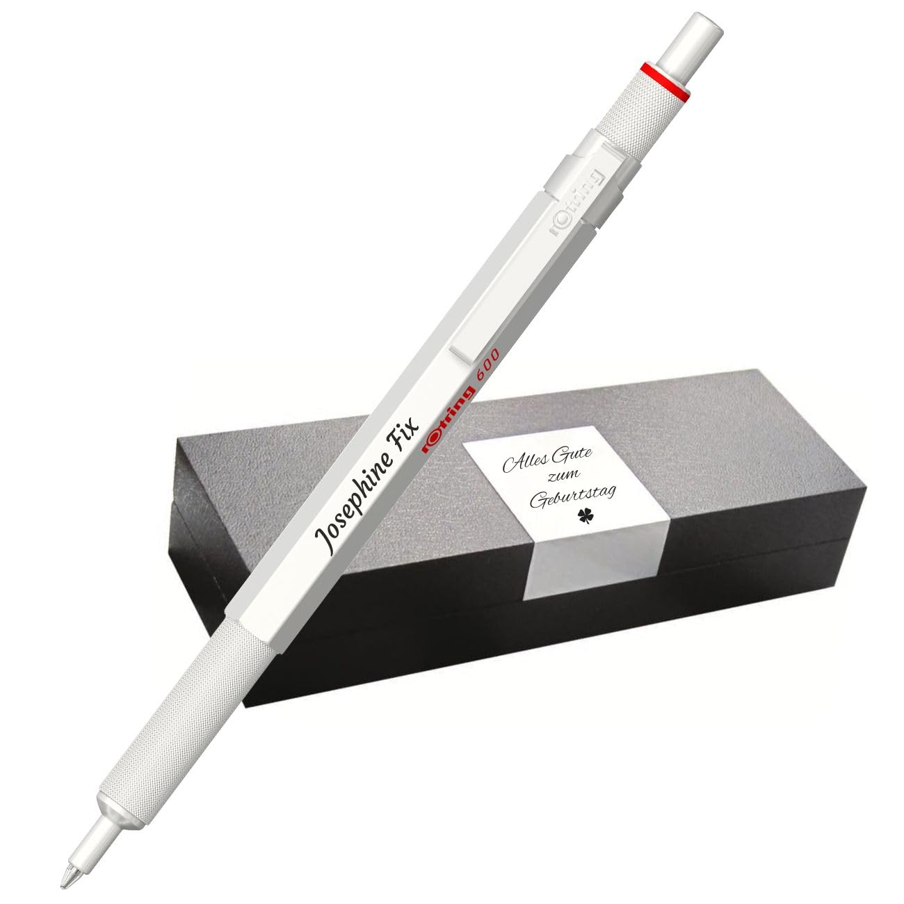 rOtring 600 bolígrafos – Caja de metal – con grabado personalizado – Gran bolígrafo retráctil con estuche – Personalizable – Idea de regalo para hombres y mujeres (perla)
