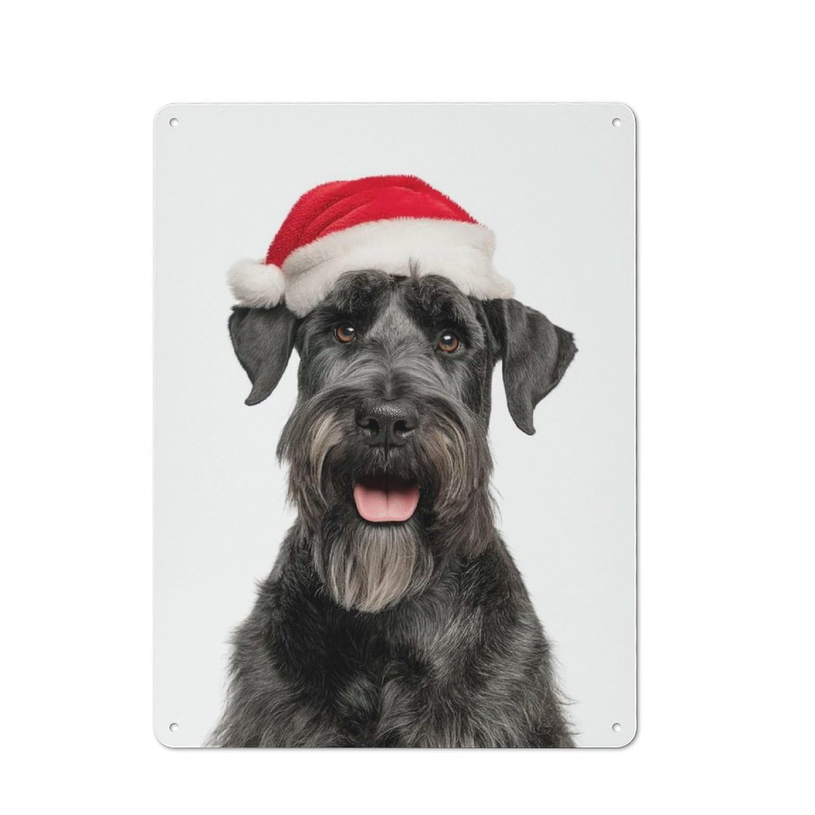 Junmoney Giant Schnauzer Dog With Santa Hat Vintage Metal Wall Sign 40X30cm For Garage Or Workshop, For Metal Sign Collectors, For Garage And Workshop Walls