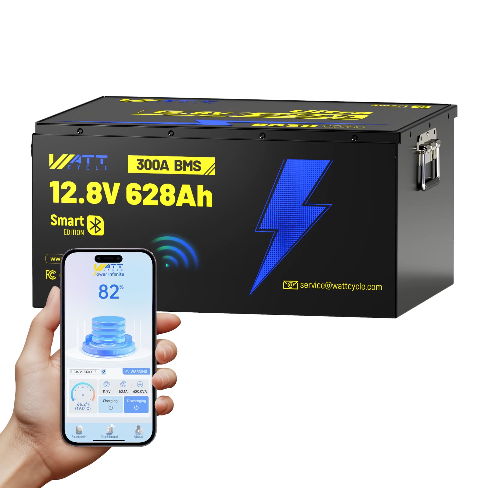 WattCycle 12V 628Ah LiFePO₄ Battery, Lithium Battery 12V 300A BMS, Lithium RV Batteries Built-in Bluetooth, 8038Wh Energy Storage, IP65 Waterproof, Perfect for Home Energy, RV, Marine, Solar, Off-Grid
