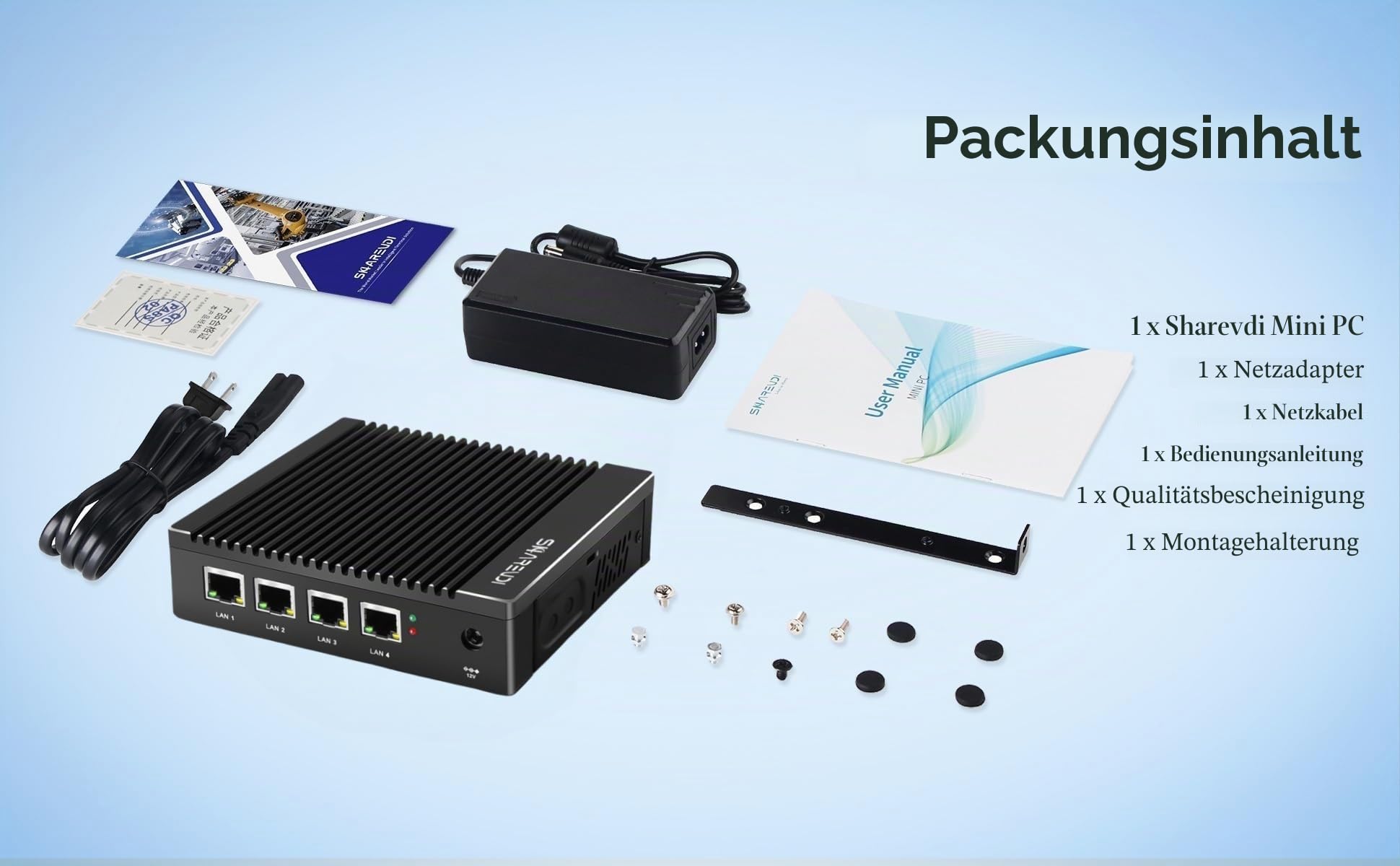 lüfterloser Firewall-Mini-PC mit Intel J4105 Quad-Core, 4X Intel 2,5-GbE-i226-V-LAN-Anschlüsse, AES-NI-Netzwerk-Gateway-Test mit pfSense/opnSense (Kein DDR4-RAM Keine mSATA-SSD Kein System)