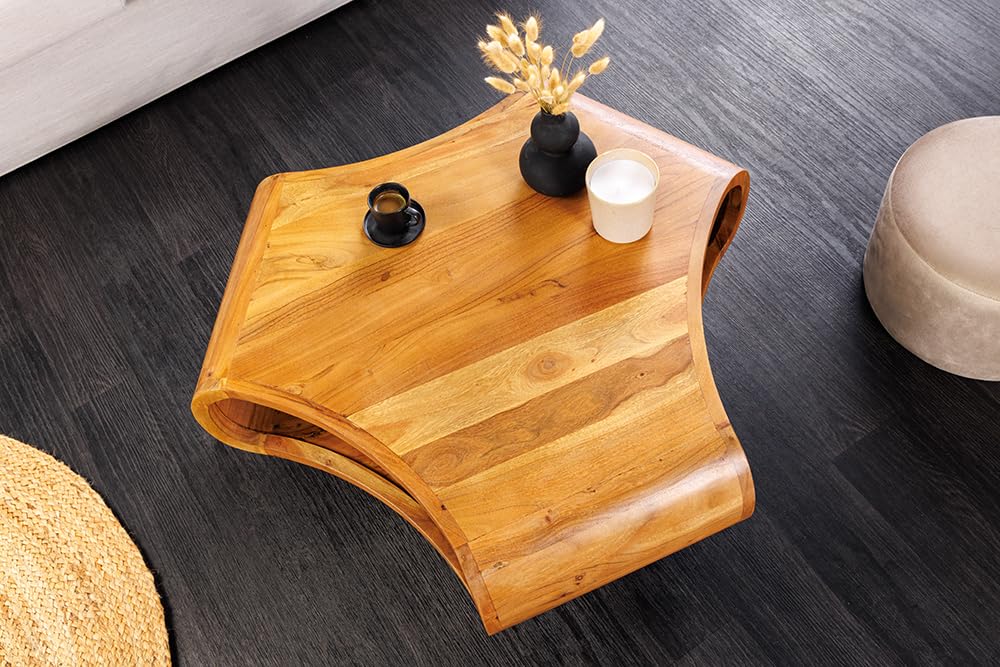 Riess Ambiente Couchtisch Organic Living 70cm - schwarz braun - Akazienholz | Massiv, Stauraum, hochwertig, individuelle Maserung, natürliche Optik, Hairpin-Design, Ablagefach, Metallgestell
