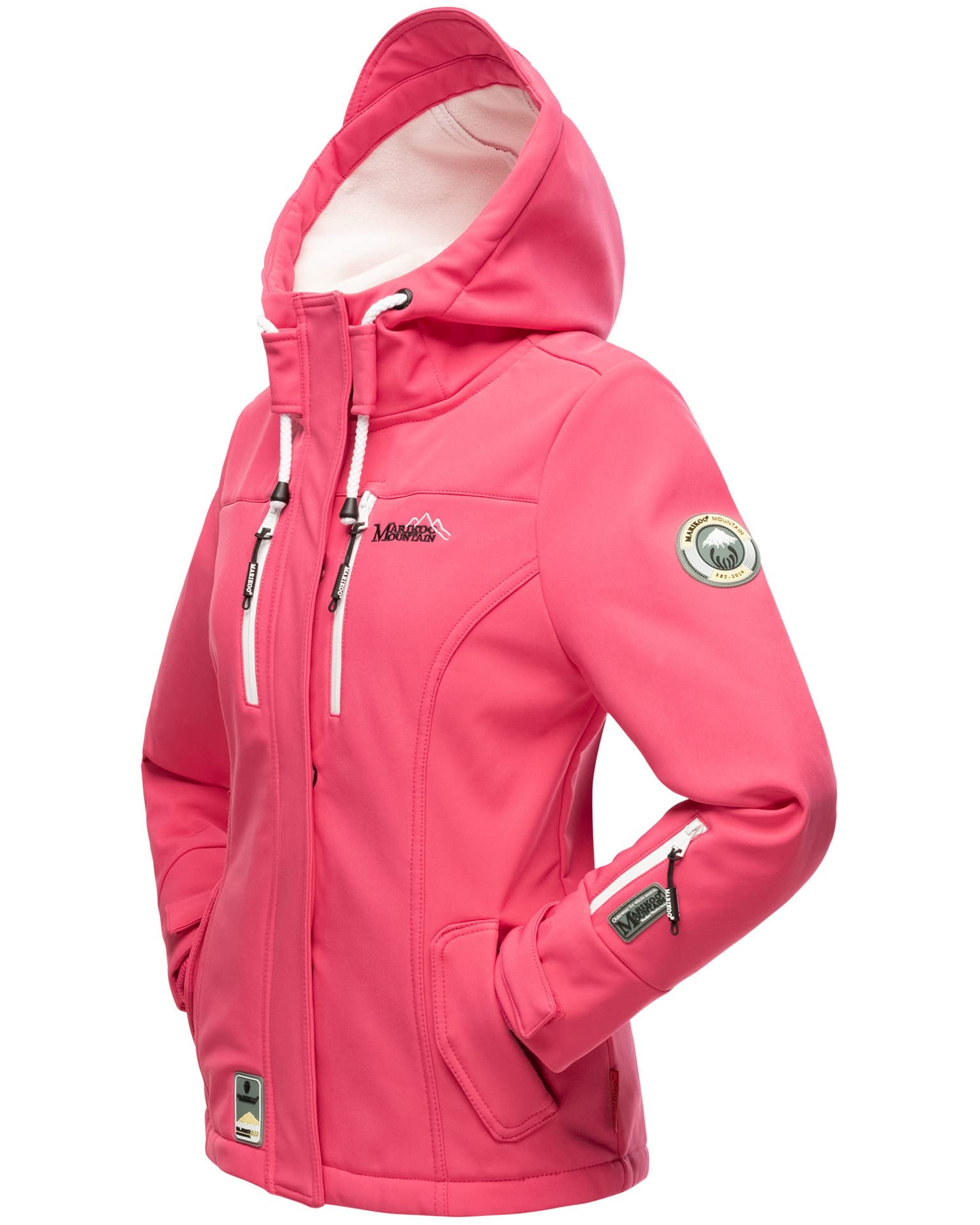 MARIKOO Damska kurtka softshell, wodoszczelna kurtka outdoorowa z kapturem, mały zamek, rozm. XS-XXL