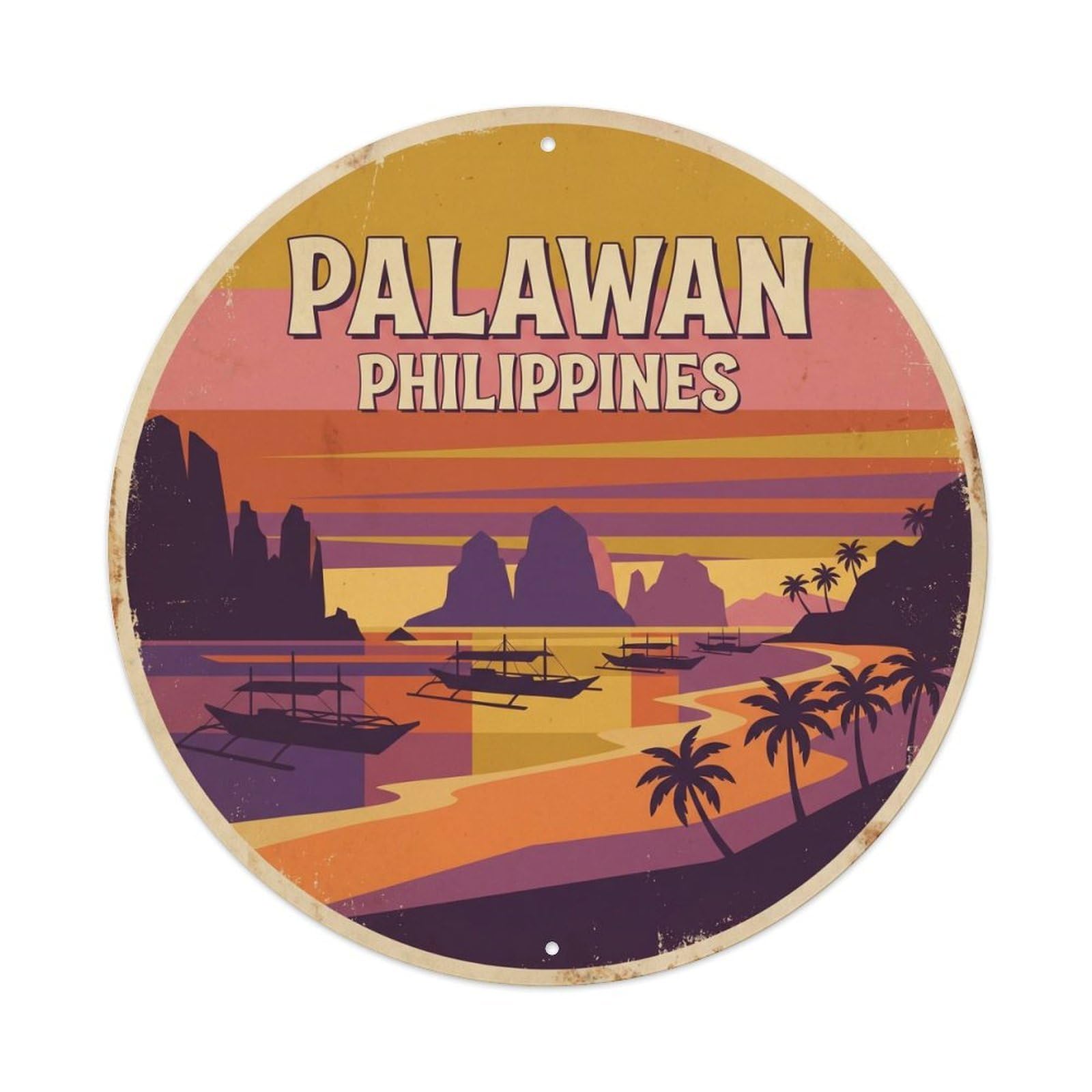 Sunset Beach Palawan Limestone Coast Island Hopping Metal Tin Sign