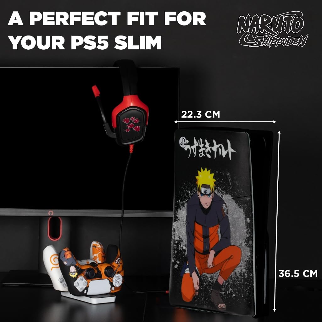 Konix Naruto Shippuden Carcasa Protectora para Consola PS5 Slim - Silicona - Antigolpes - Antirayaduras - Motivo Naruto - Negro