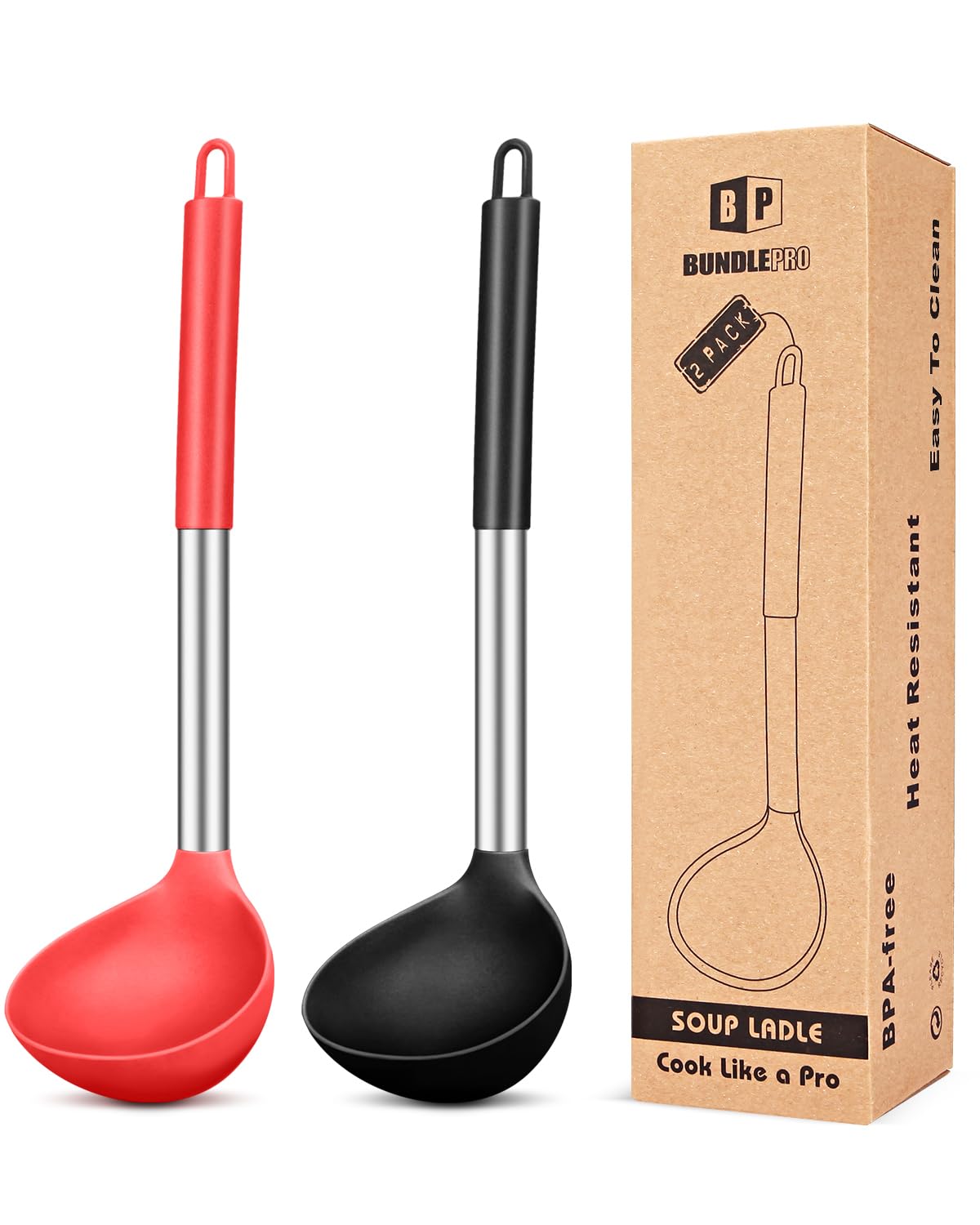 Sponsored Ad – Pack of 2 Ladle Spoon,Silicone Large Spoons for Soup,Non Stick Kitchen Utensils with High Heat Resistant,BPA Free Perfect Kitchen Tools for Cooking, Stirring,Serving Soups (Black-RED)
