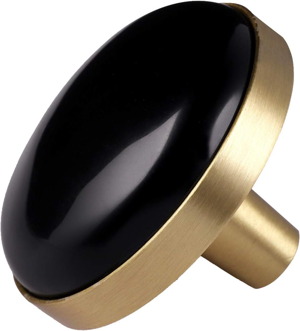 Mookaitedecor Set of 4 Round Drawer Knobs 32 mm Crystal Stone Cabinet Knob Pull Handle, black, 32mm