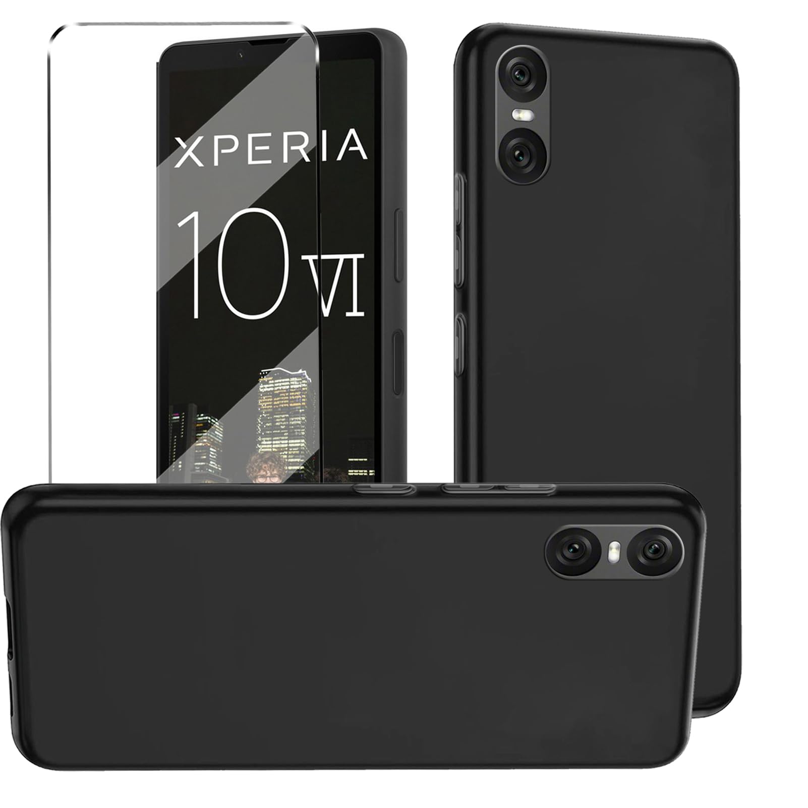 HuiYouMY 2-in-1 Case Compatible with Sony Xperia 10 VI Cover with 1 Pack Tempered Glass Screen Protector for Sony Xperia 10 VI