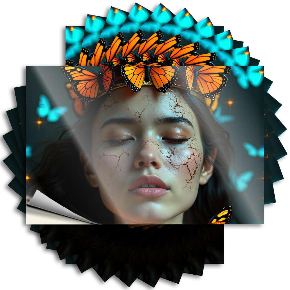 Stickers Positive Country Decorations for Home Hard A Woman with Cracked Skin Adorned By Butterflies. - No Residue Decals for Colorful(8X12CM)