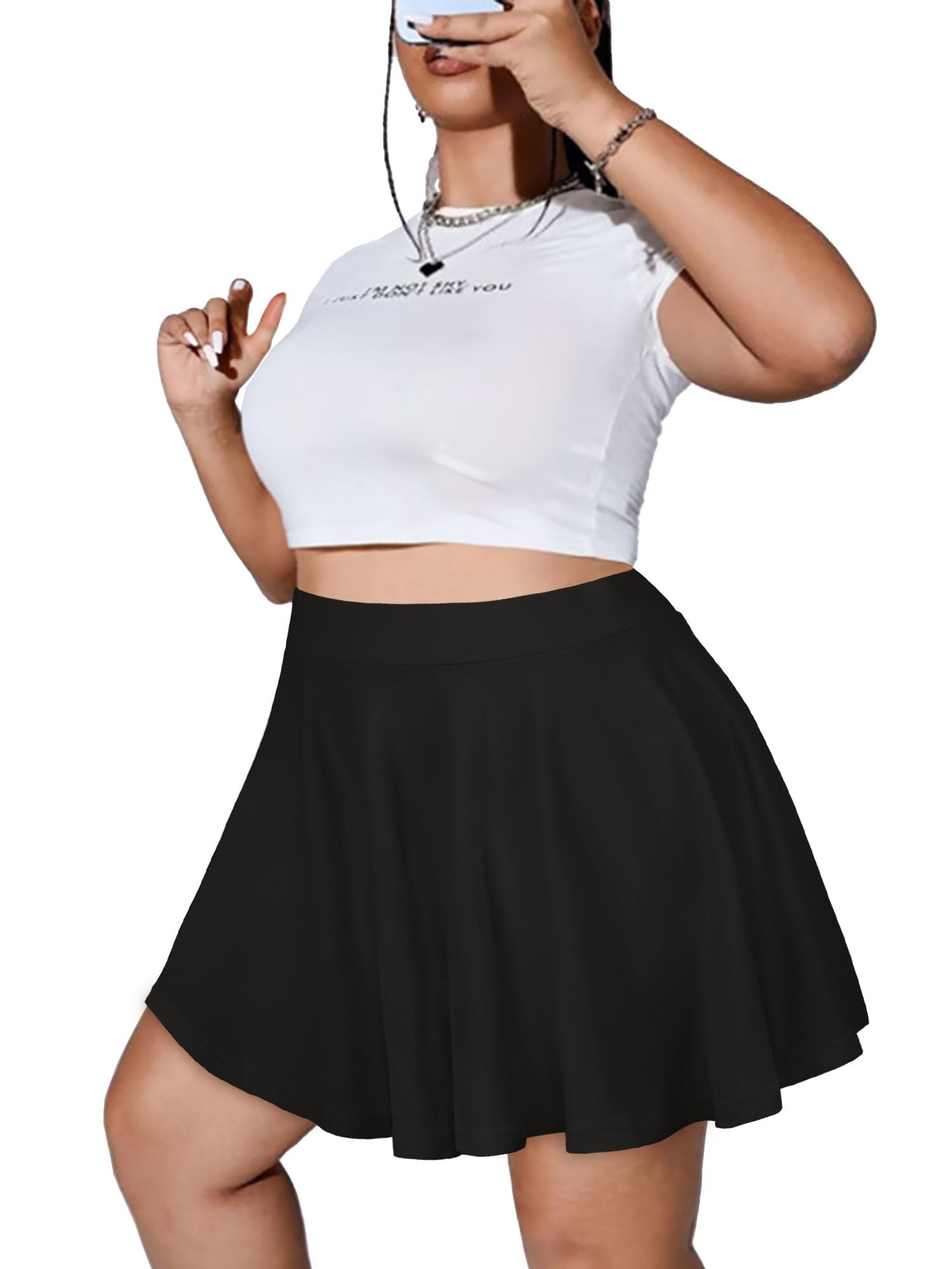 JOELLYUS Plus Size Skirts for Women Summer Pleated Mini Skirt Casual Flowy High Waisted Womens Short Skirts 2026: 5X-Large Black