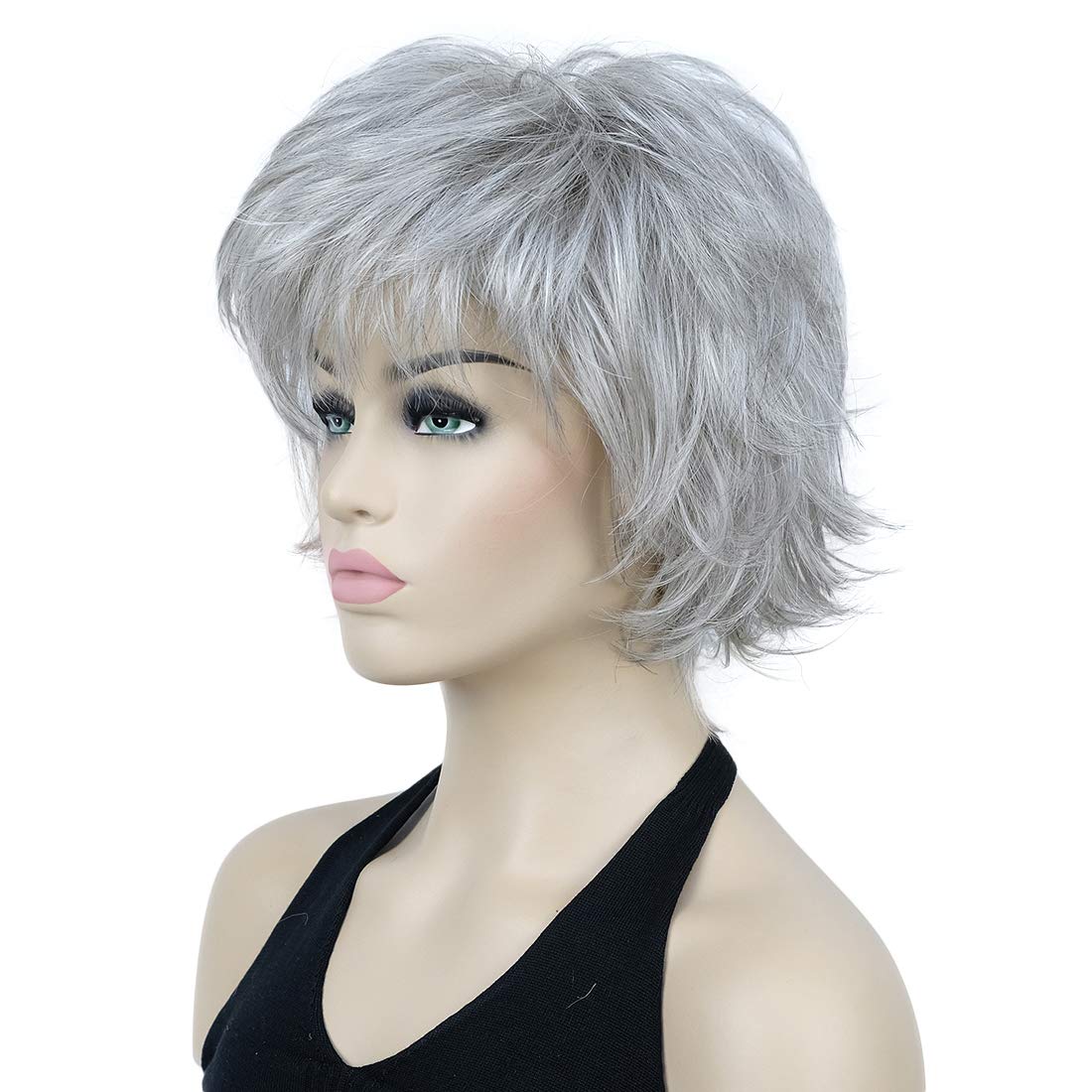Lydell Short Layered Shaggy Wavy Full Synthetic Wigs (51 Silver Gray), 8" - Image 3