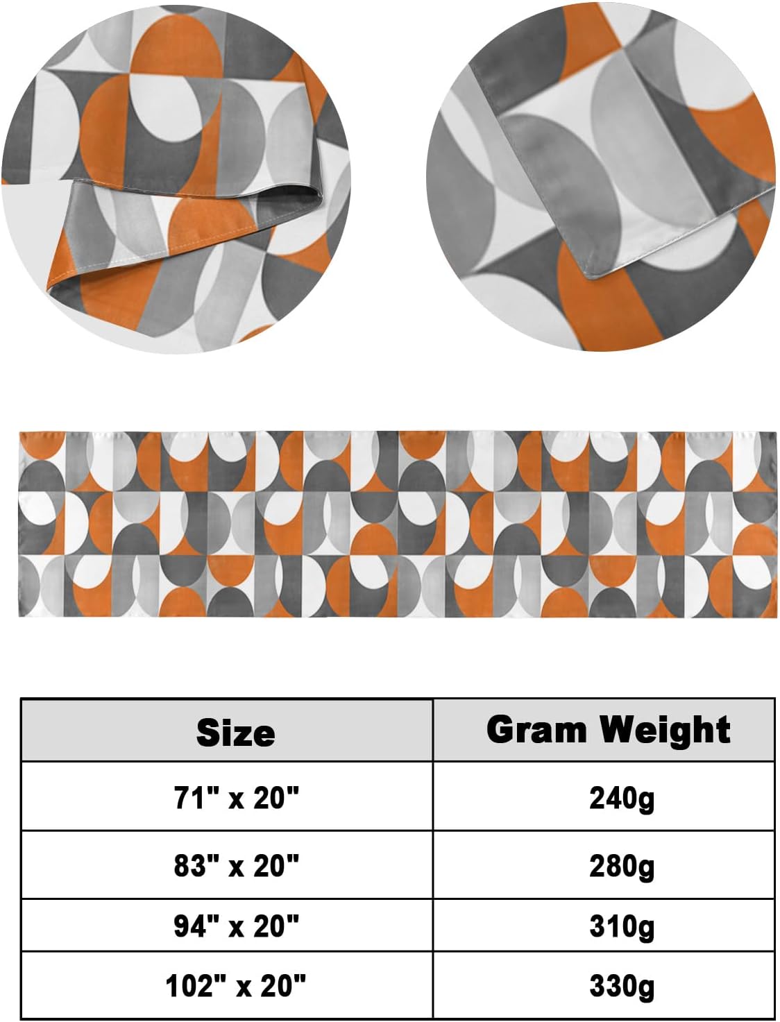Bed Runner Scarf, Retro Middle Ages Abstract Geometic Orange Gray Pattern King Bed Bedding Scarves Cover Decorative Bed Scarf for Home Hotel Guesthouse Bedroom Wedding Room Guestrooms 102"x20"