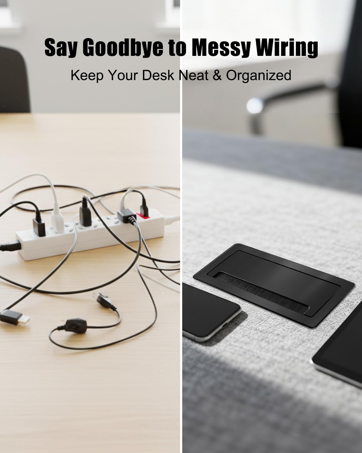 Conference Table Power Hub with 2 AC Power & 1 USB-C Charger & 1 HDMI & 1 RJ45(CAT6) & 1 Audio, Multimedia Connectivity Box with 9.8Ft Power Cord for Conference Room Desks, Black