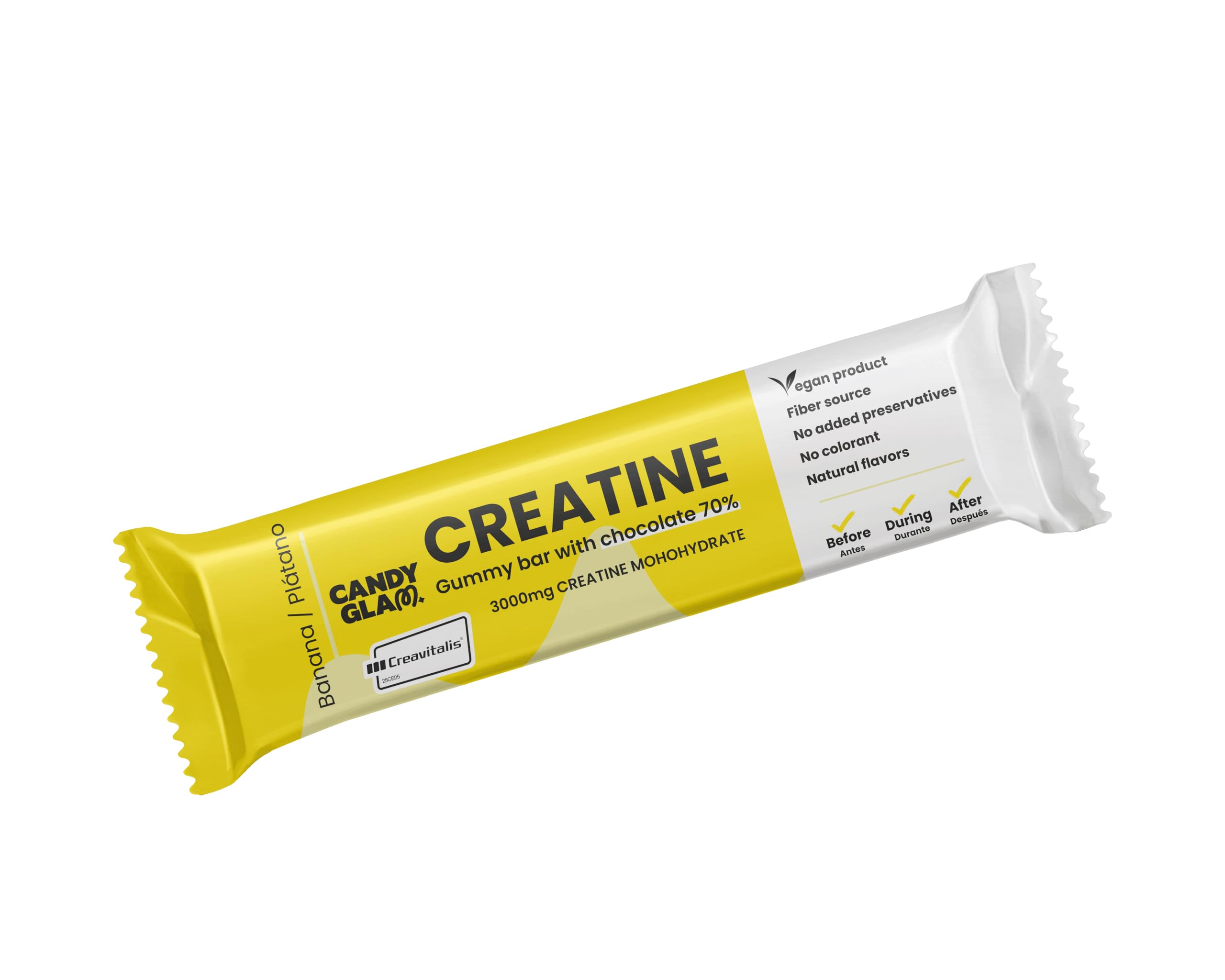 Candy Glam Pack 24 Barritas Gominola | 12 Frutos Rojos con Cafeína, Taurina y Vitaminas + 12 Creatina, Plátano y Chocolate 70% | Snack Deportivo para Energía y Entrenamiento