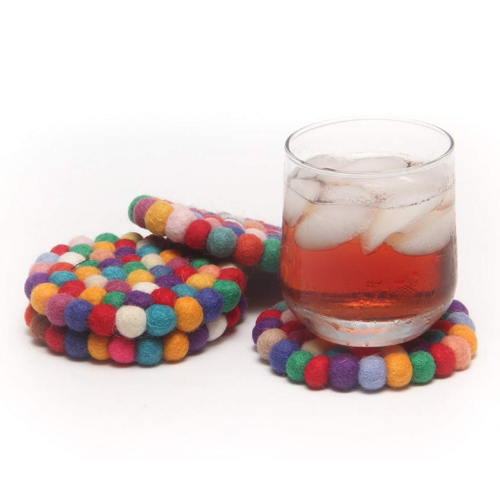 Feltsky4 Pack Felt Coaster Set for Drinks Handmade Unique Gift Decorations - New Zealand Natural Wool - 4 inch (Multicolor)