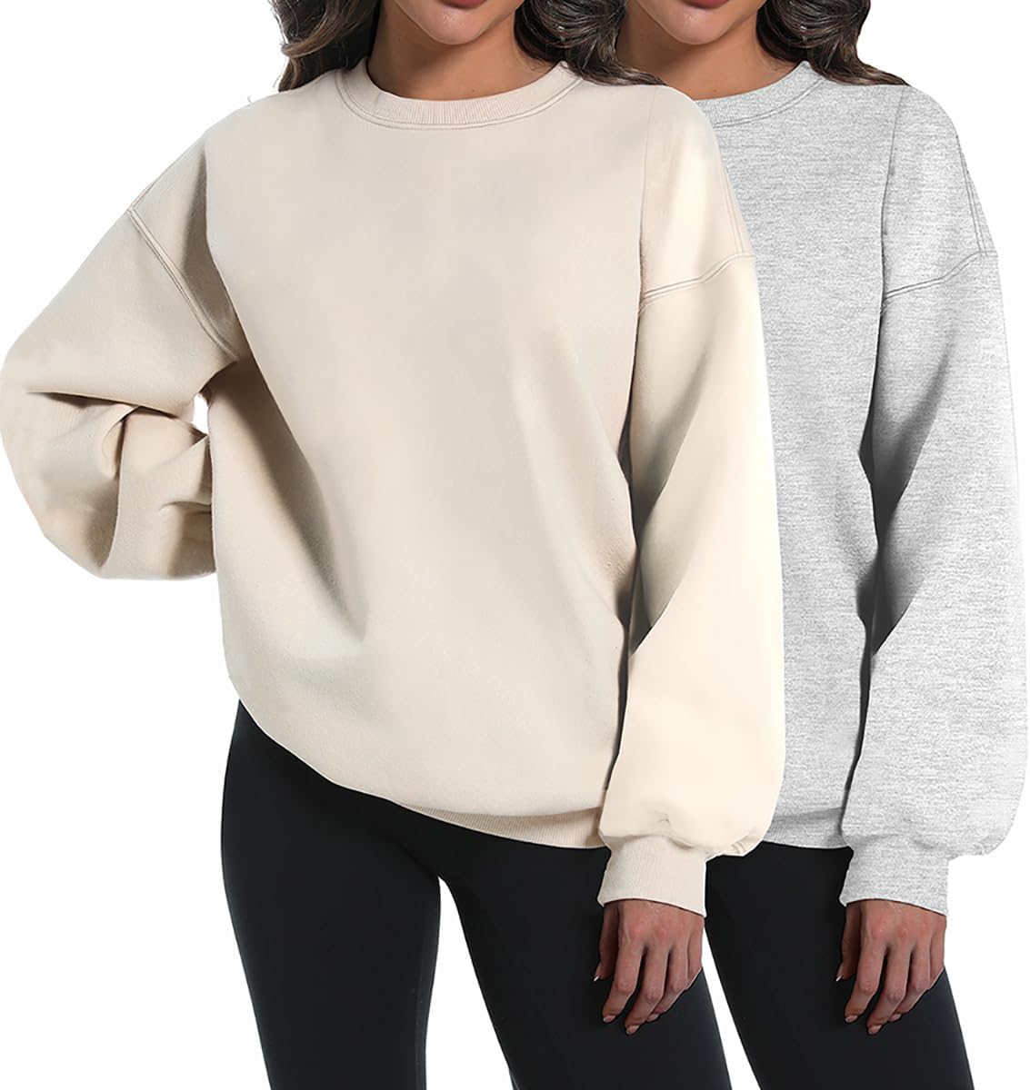 2 Pack Womens Oversized Sweatshirts Hoodies Long Sleeve Tops Fall Winter Clothes Crewneck Cozy Outfits Pullover Fashion