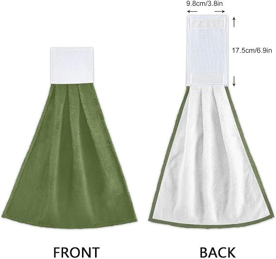 Green Solid Color Hanging Kitchen Towels Set of 2 Soft Absorbent Hand Towels with Hanging Loop for Home Kitchen Bathroom 14 x 18.2 Inch