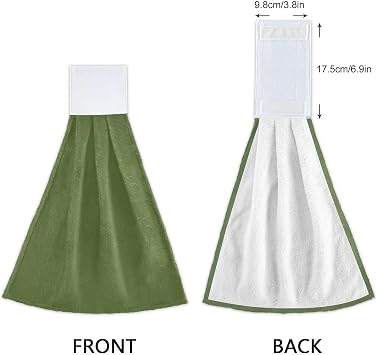 Green Solid Color Hanging Kitchen Towels Set of 2 Soft Absorbent Hand Towels with Hanging Loop for Home Kitchen Bathroom 14 x 18.2 Inch