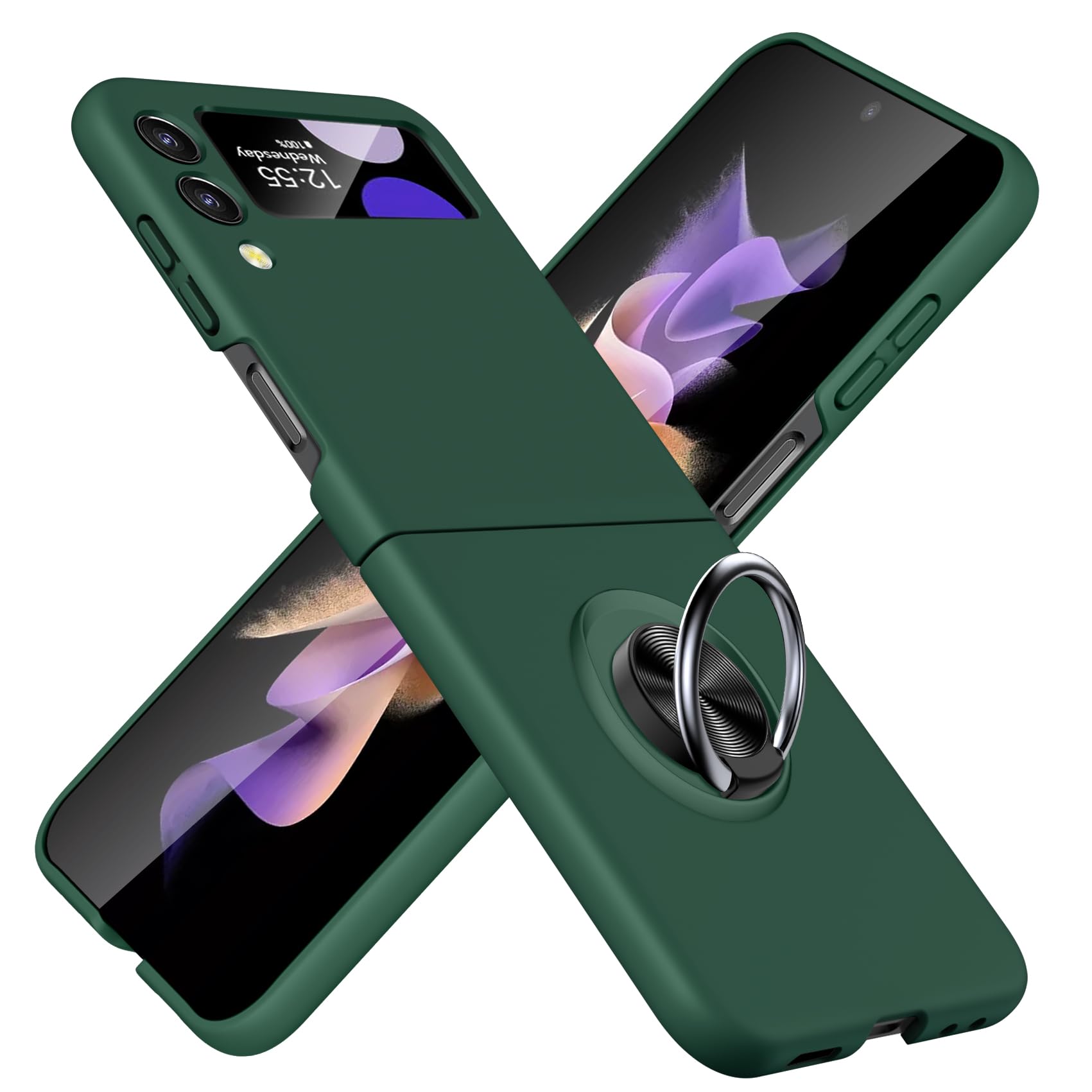 JUNAUTTB for Samsung Galaxy Z Flip3 Case with Ring,PC Hard Protective Cover,for Galaxy Z Flip3 5g Case Stand Function,Camera Lens Protecto,Simple