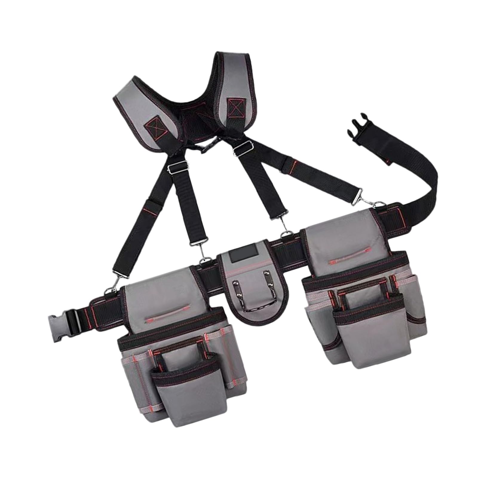 Rgybao Men's Blackandgray Waist Tool Belt Bag For With Suspenders And Multiple Pockets For Electricians Carpenters And Gardeners Carpenters Tool Organizers